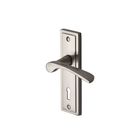 This is an image of a Sorrento - Door Handle Lever Lock Boston Design Satin Nickel Fin, bos1000-sn that is available to order from Trade Door Handles in Kendal.