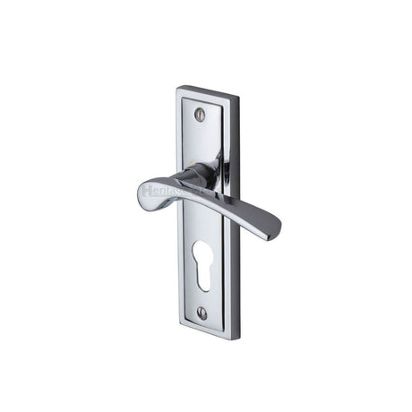 This is an image of a Sorrento - Door Handle for Euro Profile Plate Boston Design Pol, bos1048-pc that is available to order from Trade Door Handles in Kendal.