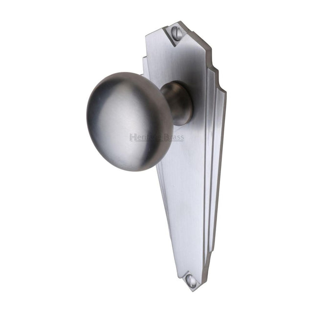 This is an image of a Heritage Brass - Mortice Knob on Latch Plate Broadway Design Satin Chrome Finish, br1810-sc that is available to order from Trade Door Handles in Kendal.