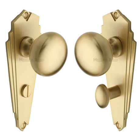 This is an image of a Heritage Brass - Mortice Knob on Bathroom Plate Broadway Design Satin Brass finish, br1830-sb that is available to order from Trade Door Handles in Kendal.