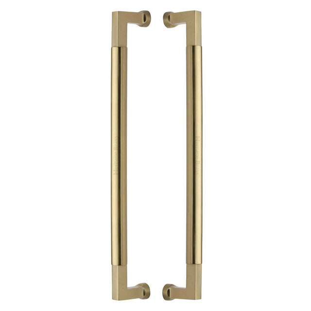 This is an image of a Heritage Brass - Door Pull Handle Bauhaus Design 483mm Satin Brass Finish, btb1312-483-sb that is available to order from Trade Door Handles in Kendal.