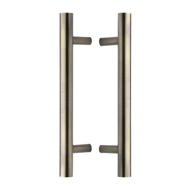 This is an image of a Heritage Brass - Back to Back Door Pull Handle Bar Design 305mm Antique Brass Finish, btb1361-305-at that is available to order from Trade Door Handles in Kendal.