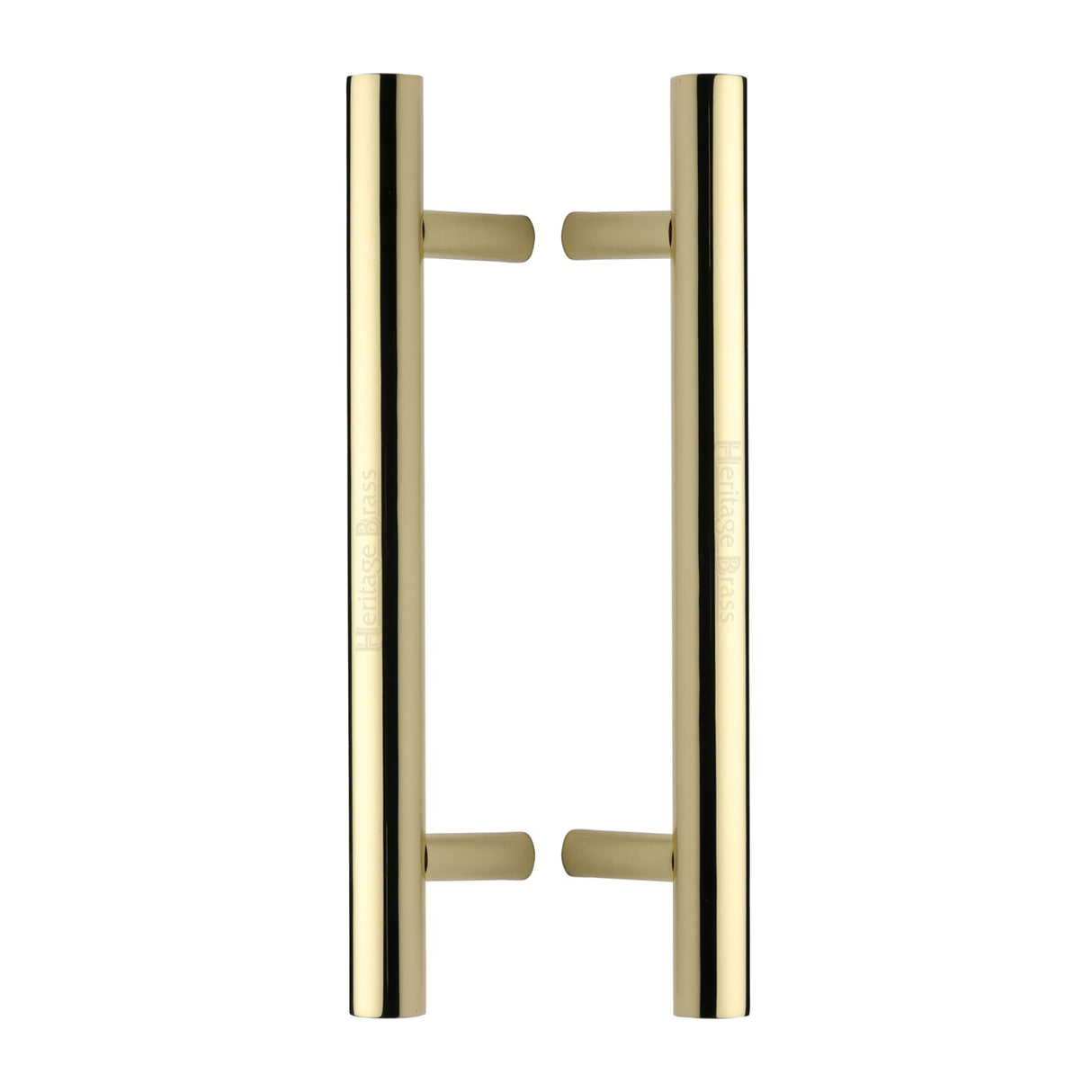 This is an image of a Heritage Brass - Back to Back Door Pull Handle Bar Design 305mm Polished Brass Finish, btb1361-305-pb that is available to order from Trade Door Handles in Kendal.