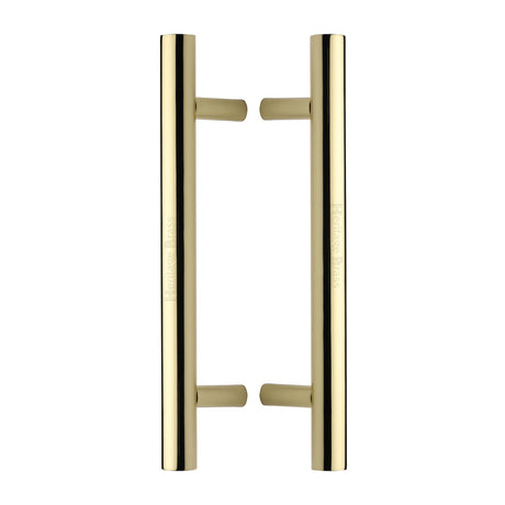 This is an image of a Heritage Brass - Back to Back Door Pull Handle Bar Design 305mm Polished Brass Finish, btb1361-305-pb that is available to order from Trade Door Handles in Kendal.