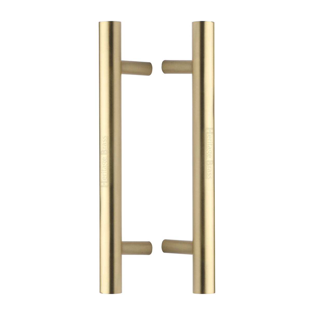 This is an image of a Heritage Brass - Back to Back Door Pull Handle Bar Design 305mm Satin Brass Finish, btb1361-305-sb that is available to order from Trade Door Handles in Kendal.