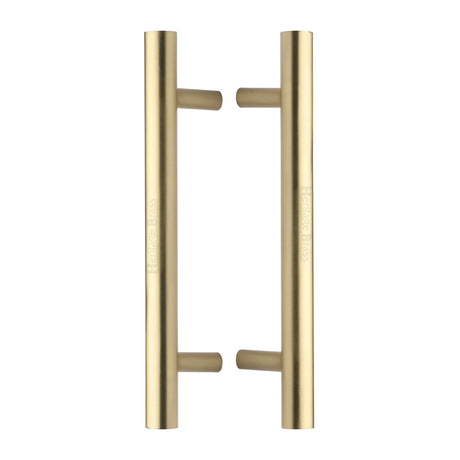 This is an image of a Heritage Brass - Back to Back Door Pull Handle Bar Design 305mm Satin Brass Finish, btb1361-305-sb that is available to order from Trade Door Handles in Kendal.