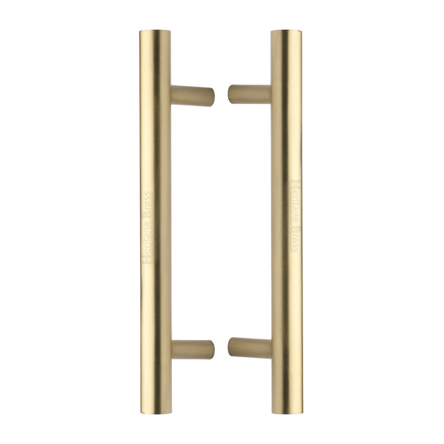 This is an image of a Heritage Brass - Back to Back Door Pull Handle Bar Design 305mm Satin Brass Finish, btb1361-305-sb that is available to order from Trade Door Handles in Kendal.