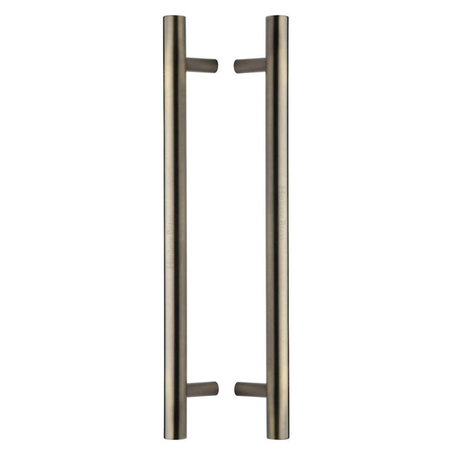 This is an image of a Heritage Brass - Back to Back Door Pull Handle Bar Design 457mm Antique Brass Finish, btb1361-457-at that is available to order from Trade Door Handles in Kendal.