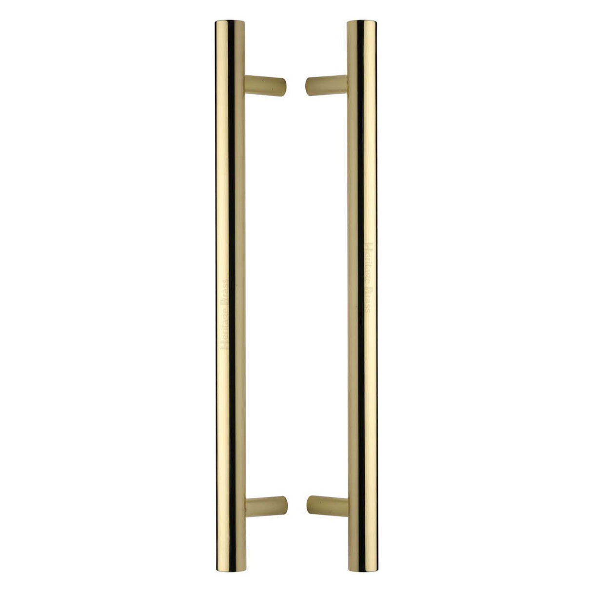 This is an image of a Heritage Brass - Back to Back Door Pull Handle Bar Design 457mm Polished Brass Finish, btb1361-457-pb that is available to order from Trade Door Handles in Kendal.