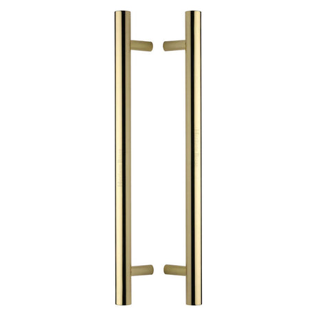 This is an image of a Heritage Brass - Back to Back Door Pull Handle Bar Design 457mm Polished Brass Finish, btb1361-457-pb that is available to order from Trade Door Handles in Kendal.