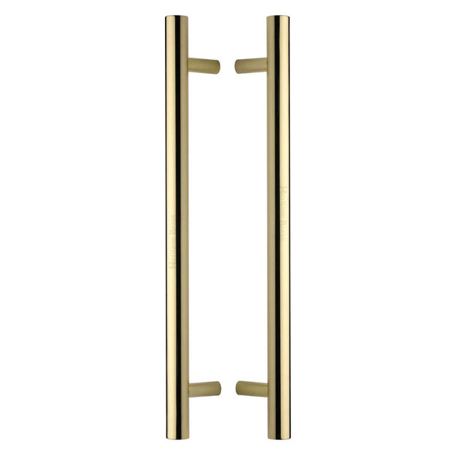 This is an image of a Heritage Brass - Back to Back Door Pull Handle Bar Design 457mm Polished Brass Finish, btb1361-457-pb that is available to order from Trade Door Handles in Kendal.