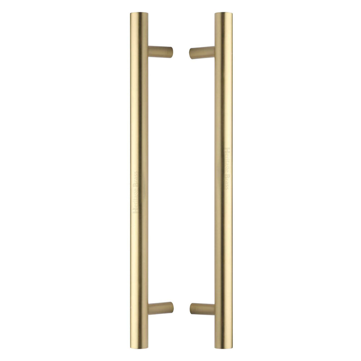 This is an image of a Heritage Brass - Back to Back Door Pull Handle Bar Design 457mm Satin Brass Finish, btb1361-457-sb that is available to order from Trade Door Handles in Kendal.