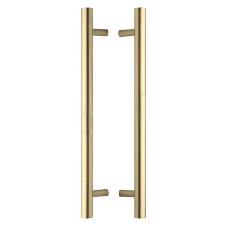 This is an image of a Heritage Brass - Back to Back Door Pull Handle Bar Design 457mm Satin Brass Finish, btb1361-457-sb that is available to order from Trade Door Handles in Kendal.