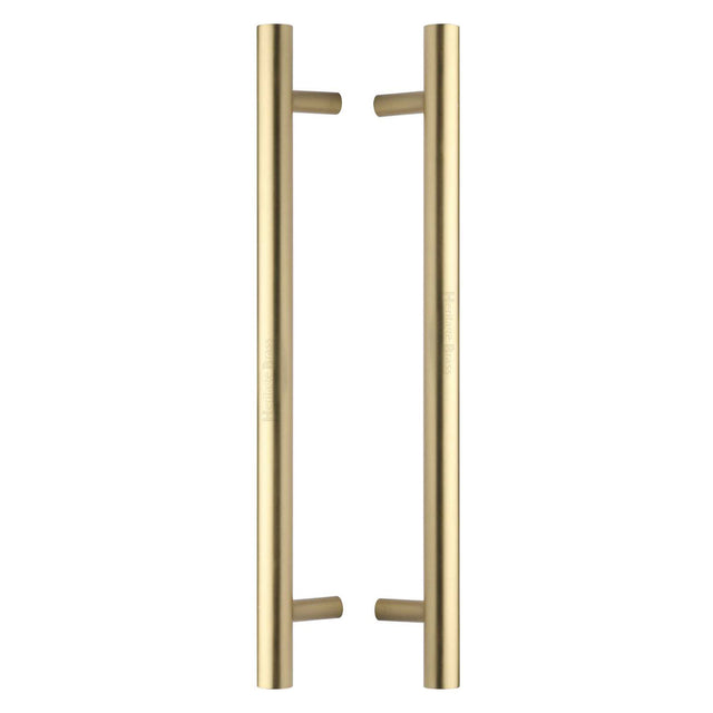 This is an image of a Heritage Brass - Back to Back Door Pull Handle Bar Design 457mm Satin Brass Finish, btb1361-457-sb that is available to order from Trade Door Handles in Kendal.