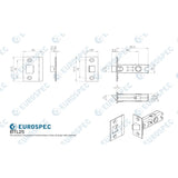 This image is a line drwaing of a Eurospec - 64Mm Ce B/T Tubular Mortice Latch Square - Matt Black available to order from Trade Door Handles in Kendal