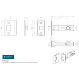 This image is a line drwaing of a Eurospec - 76Mm Ce B/T Tubular Mortice Latch Square - Satin Nickel available to order from Trade Door Handles in Kendal