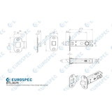 This image is a line drwaing of a Eurospec - 76mm Ce B/T Tubular Mortice Latch Radius - Matt Black available to order from Trade Door Handles in Kendal