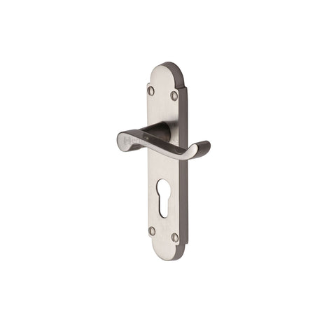 This is an image of a Heritage Brass - Door Handle for Euro Profile Plate Builders' Range Satin Nickel finish, bui548-sn that is available to order from Trade Door Handles in Kendal.