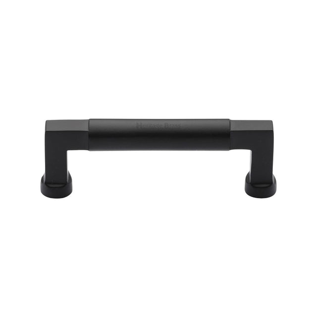 This is an image of a Heritage Brass - Cabinet Pull Bauhaus Design 101mm CTC Matt Black Finish, c0312-101-bkmt that is available to order from Trade Door Handles in Kendal.