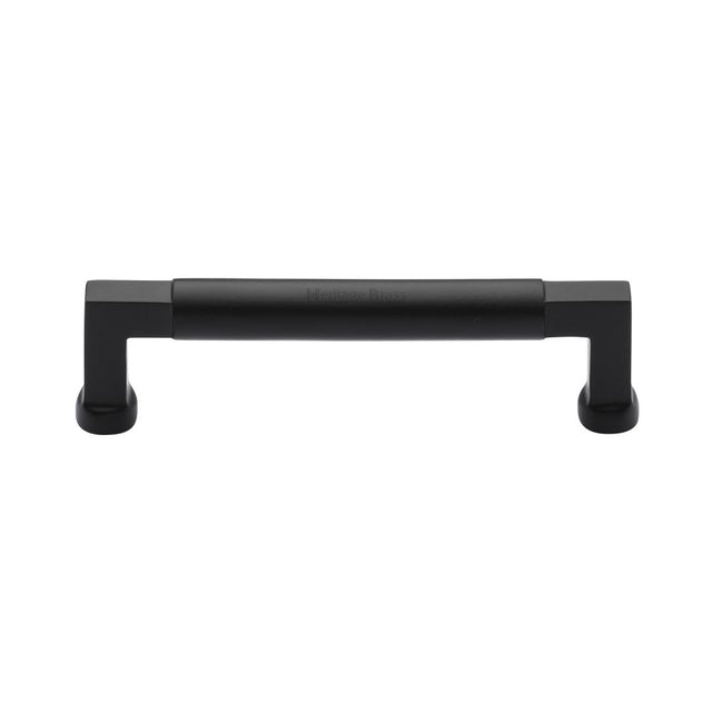 This is an image of a Heritage Brass - Cabinet Pull Bauhaus Design 128mm CTC Matt Black Finish, c0312-128-bkmt that is available to order from Trade Door Handles in Kendal.