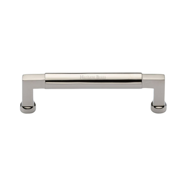 This is an image of a Heritage Brass - Cabinet Pull Bauhaus Design 128mm CTC Polished Nickel Finish, c0312-128-pnf that is available to order from Trade Door Handles in Kendal.