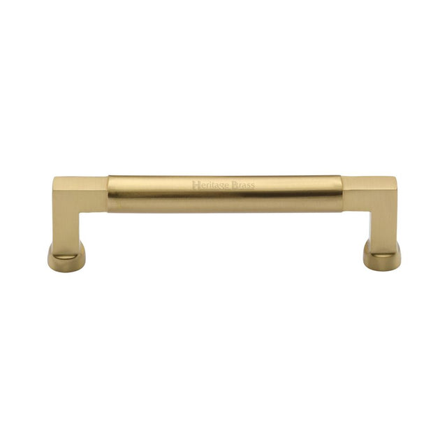 This is an image of a Heritage Brass - Cabinet Pull Bauhaus Design 128mm CTC Satin Brass Finish, c0312-128-sb that is available to order from Trade Door Handles in Kendal.