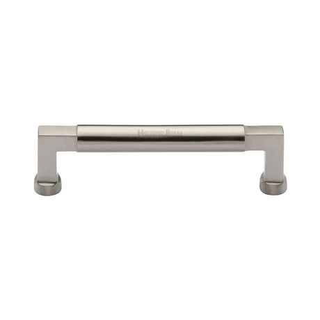 This is an image of a Heritage Brass - Cabinet Pull Bauhaus Design 128mm CTC Satin Nickel Finish, c0312-128-sn that is available to order from Trade Door Handles in Kendal.