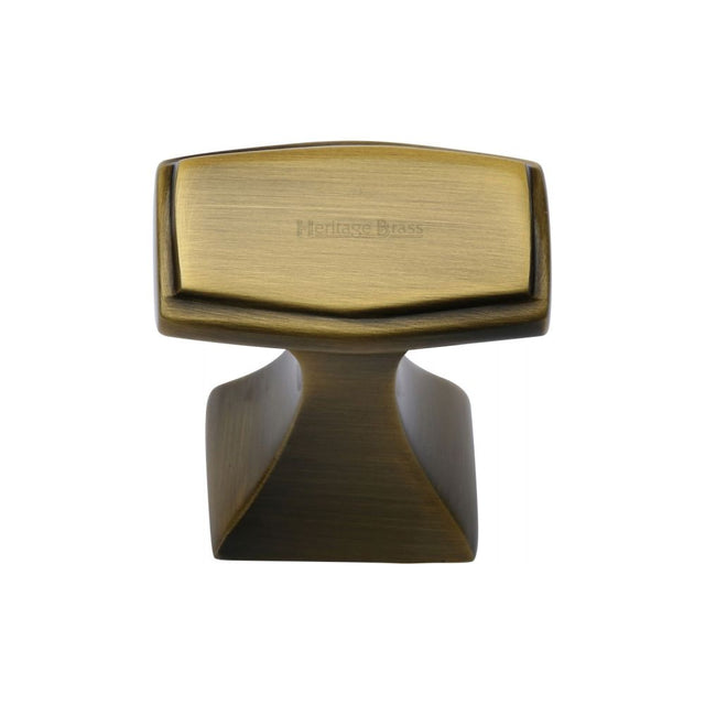 This is an image of a Heritage Brass - Cabinet Knob Deco Design 32mm Antique Brass Finish, c0333-32-at that is available to order from Trade Door Handles in Kendal.