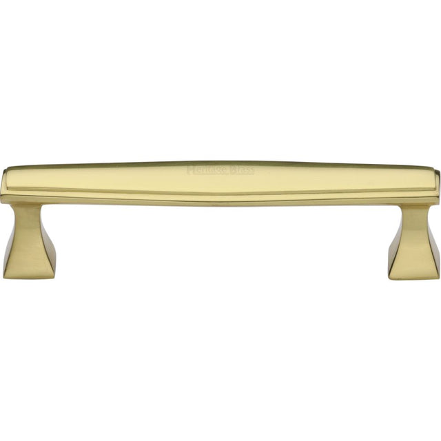 This is an image of a Heritage Brass - Cabinet Pull Deco Design 128mm CTC Polished Brass Finish, c0334-128-pb that is available to order from Trade Door Handles in Kendal.