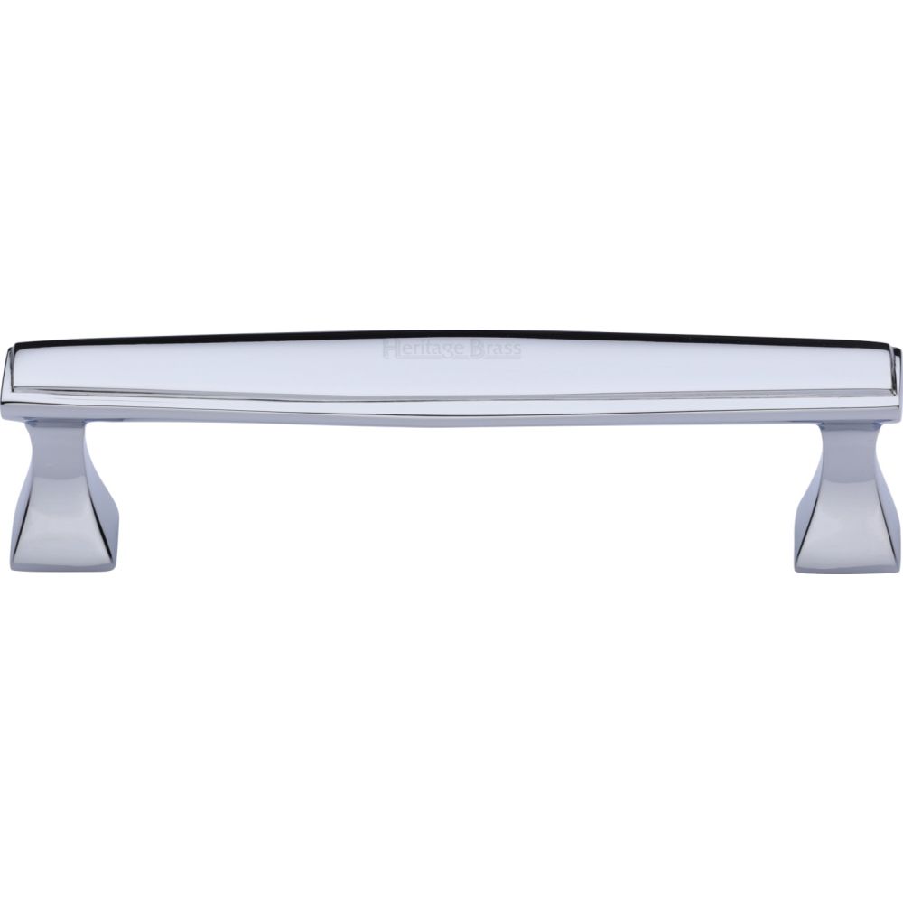 This is an image of a Heritage Brass - Cabinet Pull Deco Design 128mm CTC Polished Chrome Finish, c0334-128-pc that is available to order from Trade Door Handles in Kendal.