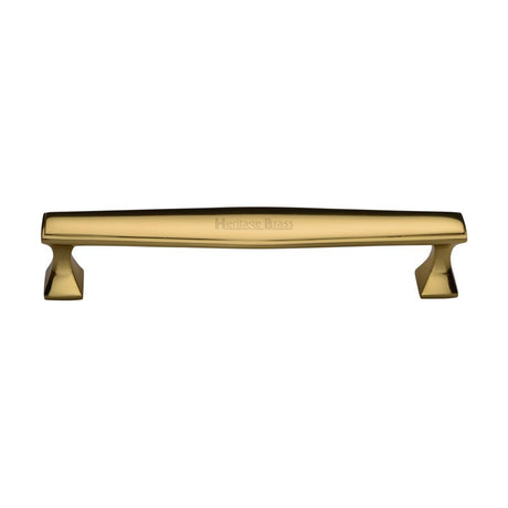 This is an image of a Heritage Brass - Cabinet Pull Deco Design 160mm CTC Polished Brass Finish, c0334-160-pb that is available to order from Trade Door Handles in Kendal.