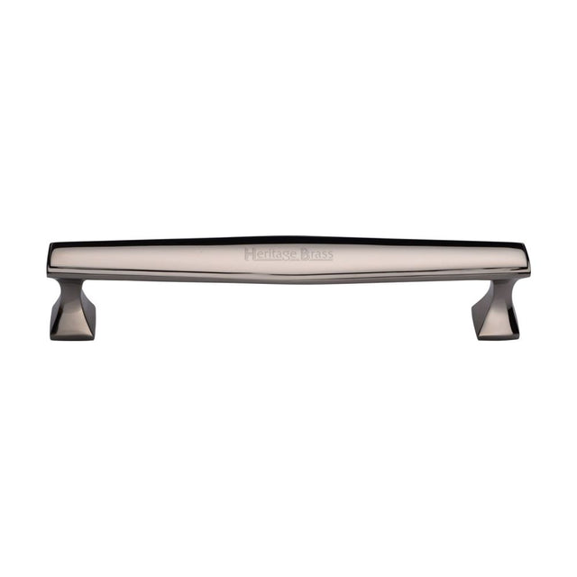 This is an image of a Heritage Brass - Cabinet Pull Deco Design 160mm CTC Polished Nickel Finish, c0334-160-pnf that is available to order from Trade Door Handles in Kendal.