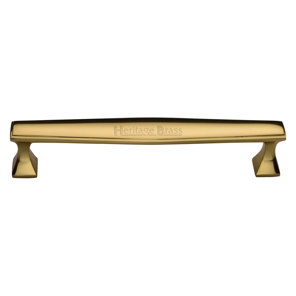 This is an image of a Heritage Brass - Cabinet Pull Deco Design 203mm CTC Polished Brass Finish, c0334-203-pb that is available to order from Trade Door Handles in Kendal.