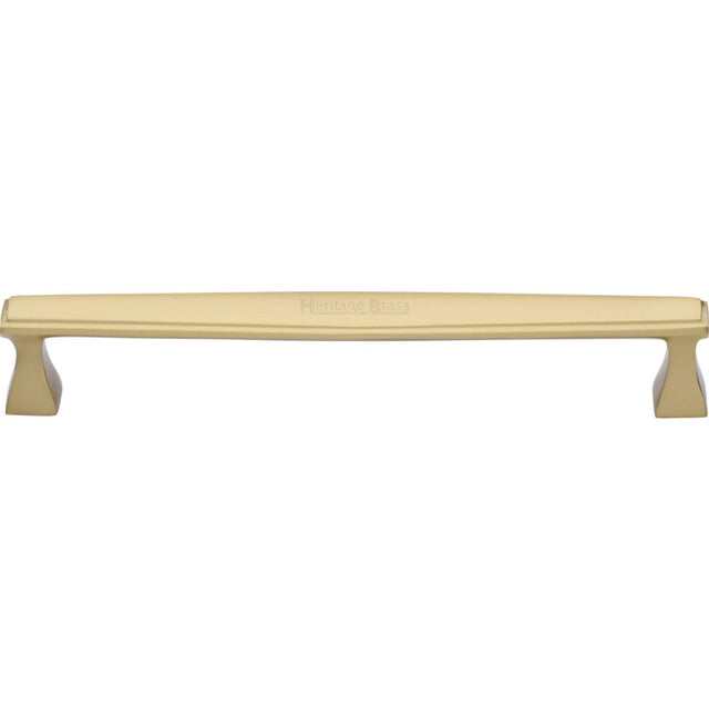 This is an image of a Heritage Brass - Cabinet Pull Deco Design 203mm CTC Satin Brass Finish, c0334-203-sb that is available to order from Trade Door Handles in Kendal.