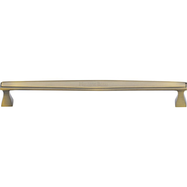 This is an image of a Heritage Brass - Cabinet Pull Deco Design 254mm CTC Antique Brass Finish, c0334-254-at that is available to order from Trade Door Handles in Kendal.