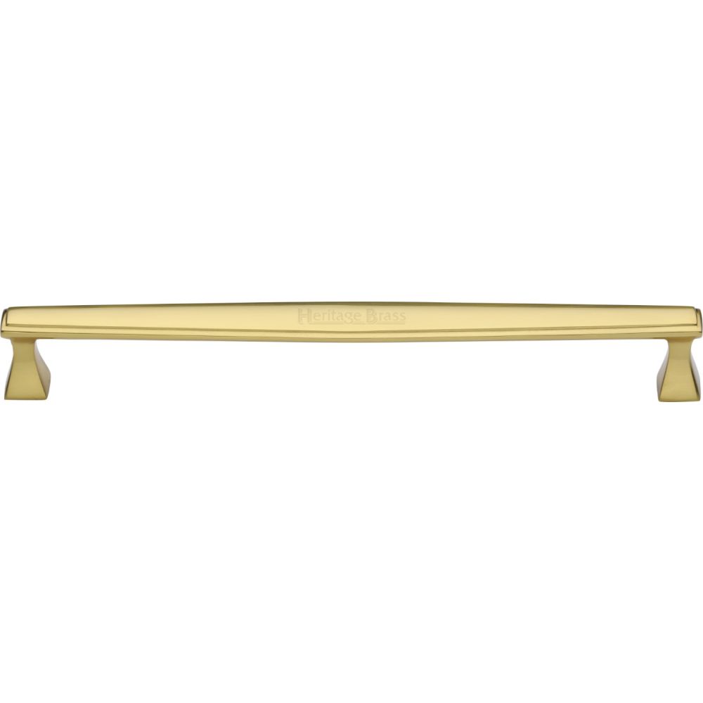 This is an image of a Heritage Brass - Cabinet Pull Deco Design 254mm CTC Polished Brass Finish, c0334-254-pb that is available to order from Trade Door Handles in Kendal.