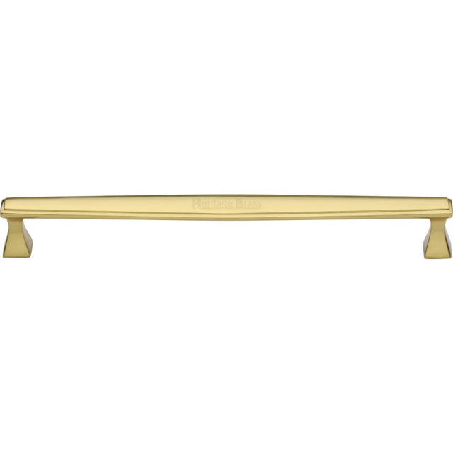 This is an image of a Heritage Brass - Cabinet Pull Deco Design 254mm CTC Polished Brass Finish, c0334-254-pb that is available to order from Trade Door Handles in Kendal.