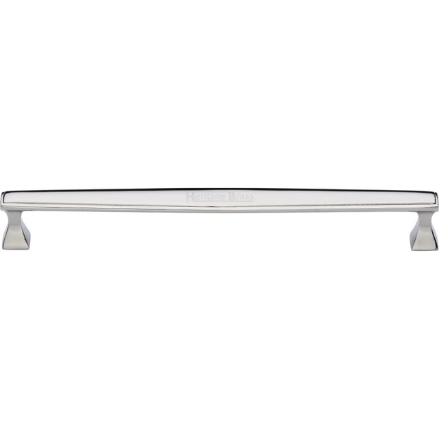 This is an image of a Heritage Brass - Cabinet Pull Deco Design 254mm CTC Polished Nickel Finish, c0334-254-pnf that is available to order from Trade Door Handles in Kendal.