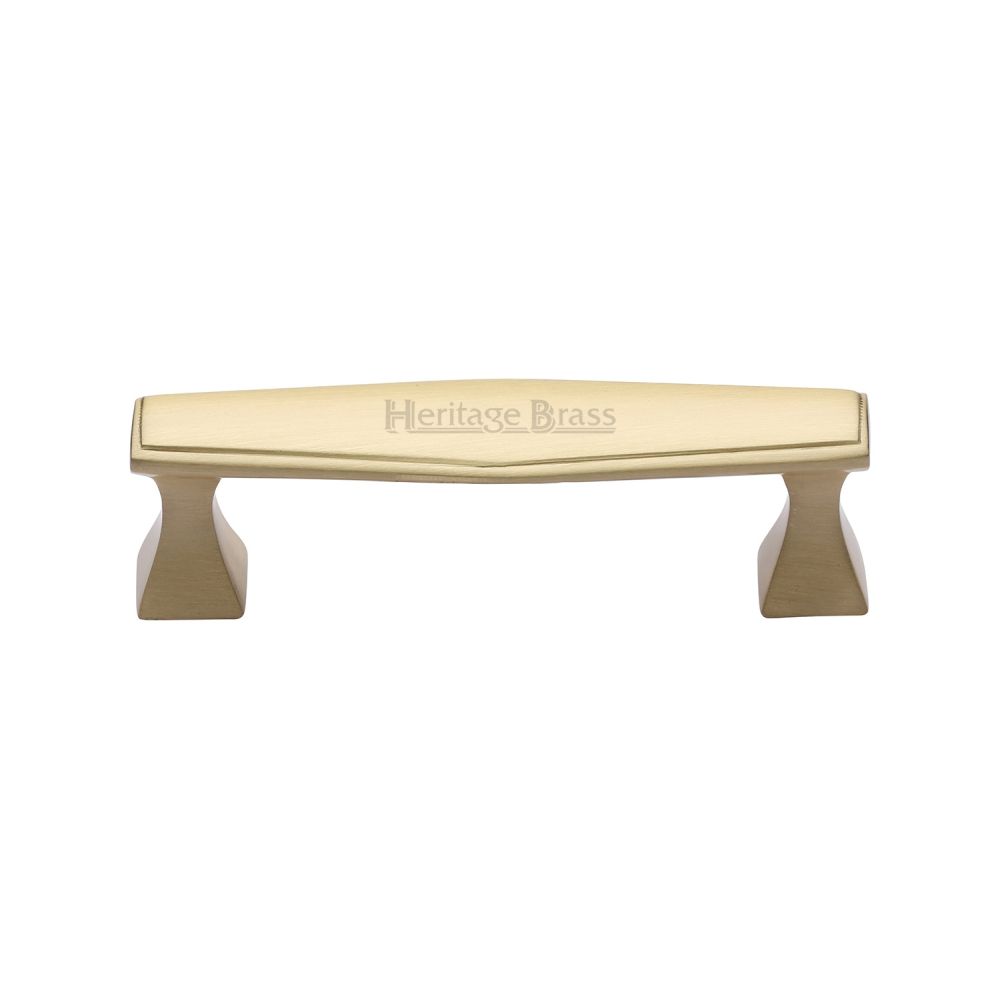 This is an image of a Heritage Brass - Cabinet Pull Deco Design 254mm CTC Satin Brass Finish, c0334-254-sb that is available to order from Trade Door Handles in Kendal.