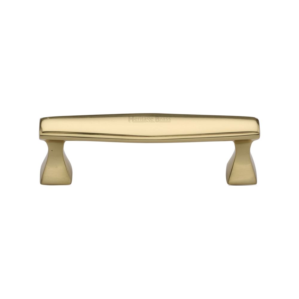 This is an image of a Heritage Brass - Cabinet Pull Deco Design 96mm CTC Polished Brass Finish, c0334-96-pb that is available to order from Trade Door Handles in Kendal.