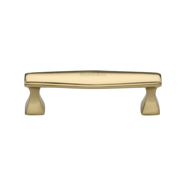 This is an image of a Heritage Brass - Cabinet Pull Deco Design 96mm CTC Polished Brass Finish, c0334-96-pb that is available to order from Trade Door Handles in Kendal.