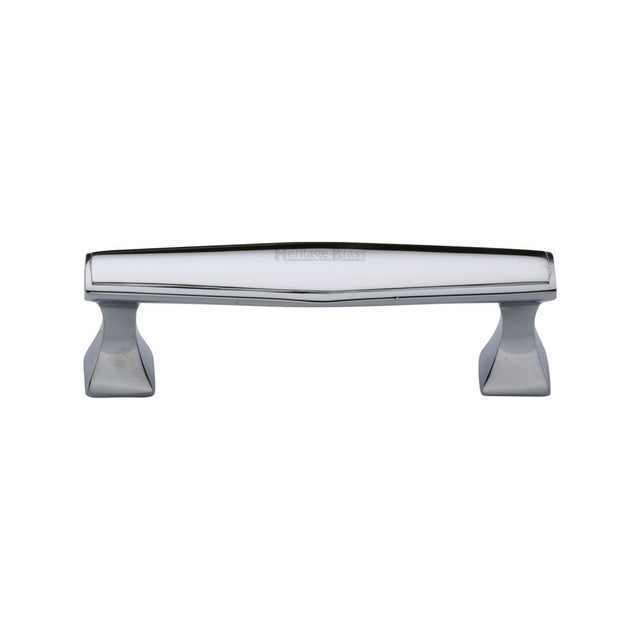 This is an image of a Heritage Brass - Cabinet Pull Deco Design 96mm CTC Polished Chrome Finish, c0334-96-pc that is available to order from Trade Door Handles in Kendal.