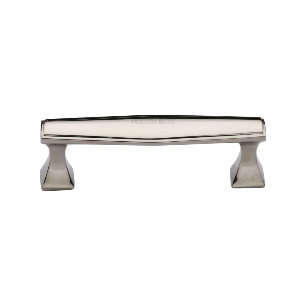 This is an image of a Heritage Brass - Cabinet Pull Deco Design 96mm CTC Polished Nickel Finish, c0334-96-pnf that is available to order from Trade Door Handles in Kendal.