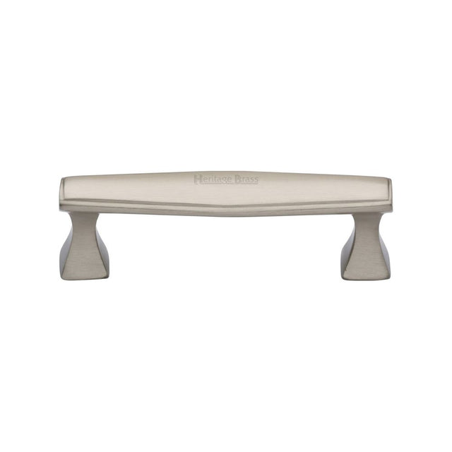 This is an image of a Heritage Brass - Cabinet Pull Deco Design 96mm CTC Satin Nickel Finish, c0334-96-sn that is available to order from Trade Door Handles in Kendal.