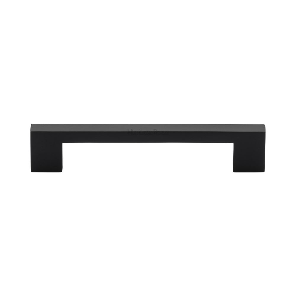 This is an image of a Heritage Brass - Cabinet Pull Metro Design 128mm CTC Matt Black Finish, c0337-128-bkmt that is available to order from Trade Door Handles in Kendal.