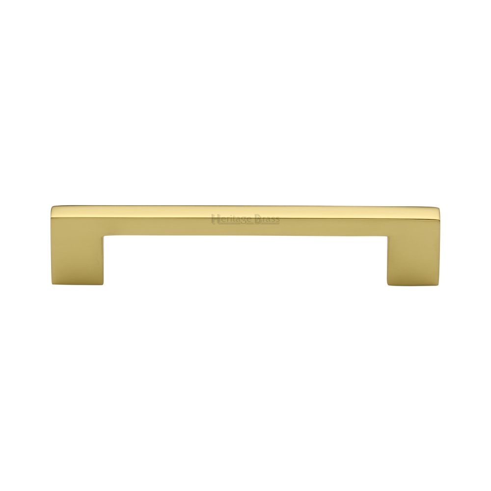 This is an image of a Heritage Brass - Cabinet Pull Metro Design 128mm CTC Polished Brass Finish, c0337-128-pb that is available to order from Trade Door Handles in Kendal.