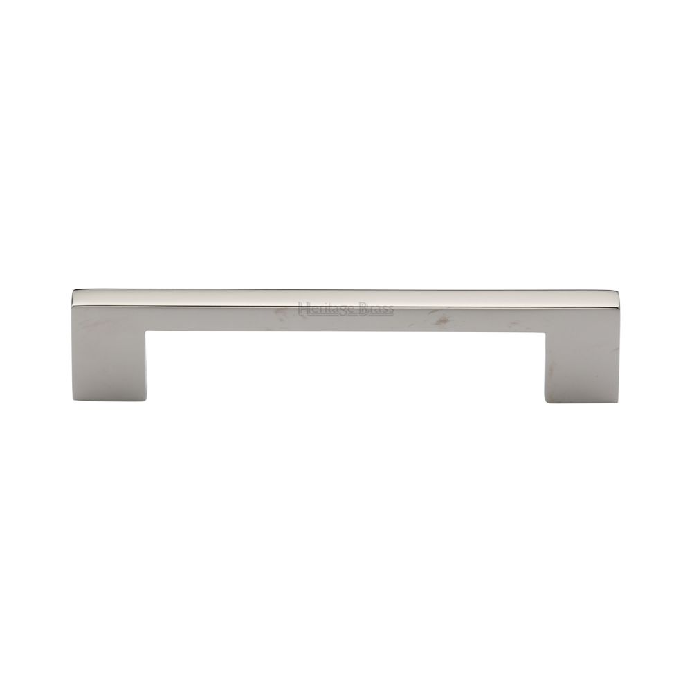 This is an image of a Heritage Brass - Cabinet Pull Metro Design 128mm CTC Polished Nickel Finish, c0337-128-pnf that is available to order from Trade Door Handles in Kendal.