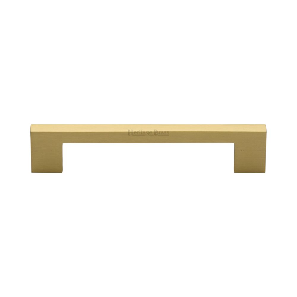 This is an image of a Heritage Brass - Cabinet Pull Metro Design 128mm CTC Satin Brass Finish, c0337-128-sb that is available to order from Trade Door Handles in Kendal.