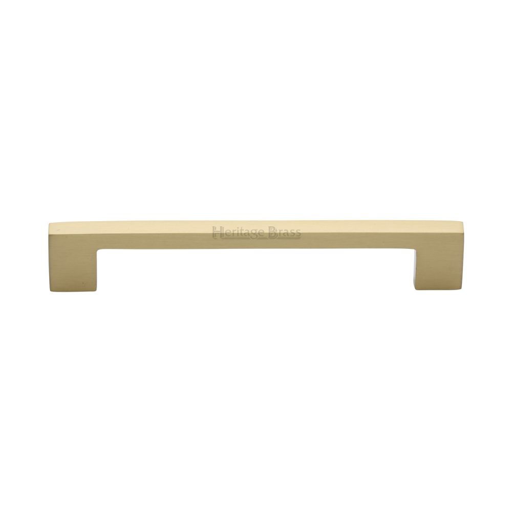 This is an image of a Heritage Brass - Cabinet Pull Metro Design 160mm CTC Satin Brass Finish, c0337-160-sb that is available to order from Trade Door Handles in Kendal.