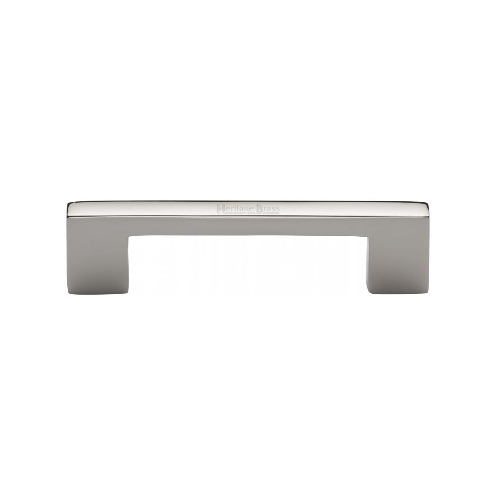 This is an image of a Heritage Brass - Cabinet Pull Metro Design 96mm CTC Polished Nickel Finish, c0337-96-pnf that is available to order from Trade Door Handles in Kendal.